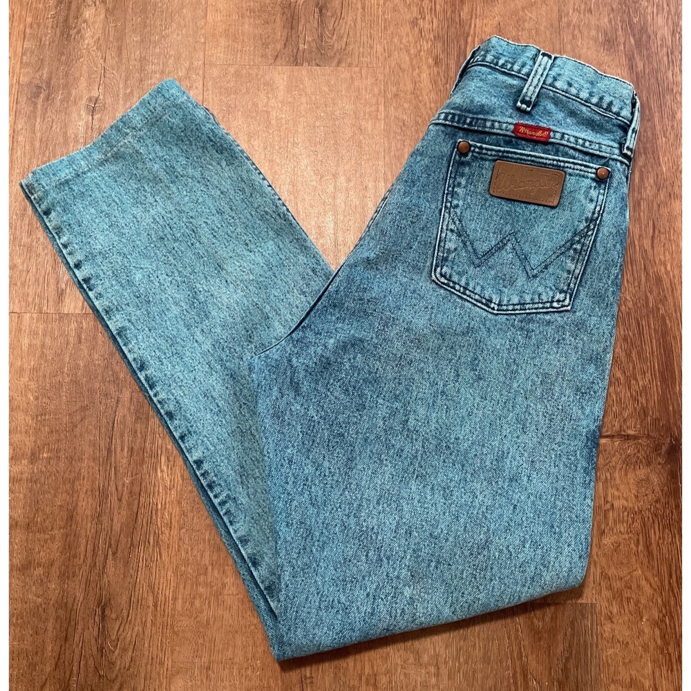 Wrangler Vintage High Waisted Acid Wash Straight Leg Jeans Blue Denim Womens 29